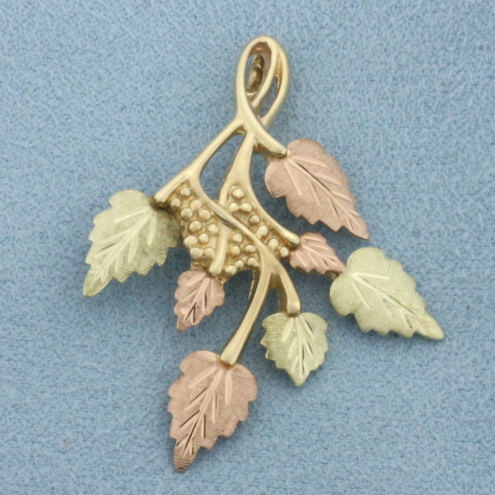 Black Hills Gold Grapevine and Leaf Cluster Pendant in 10k Yellow, Green, and Rose Gold
