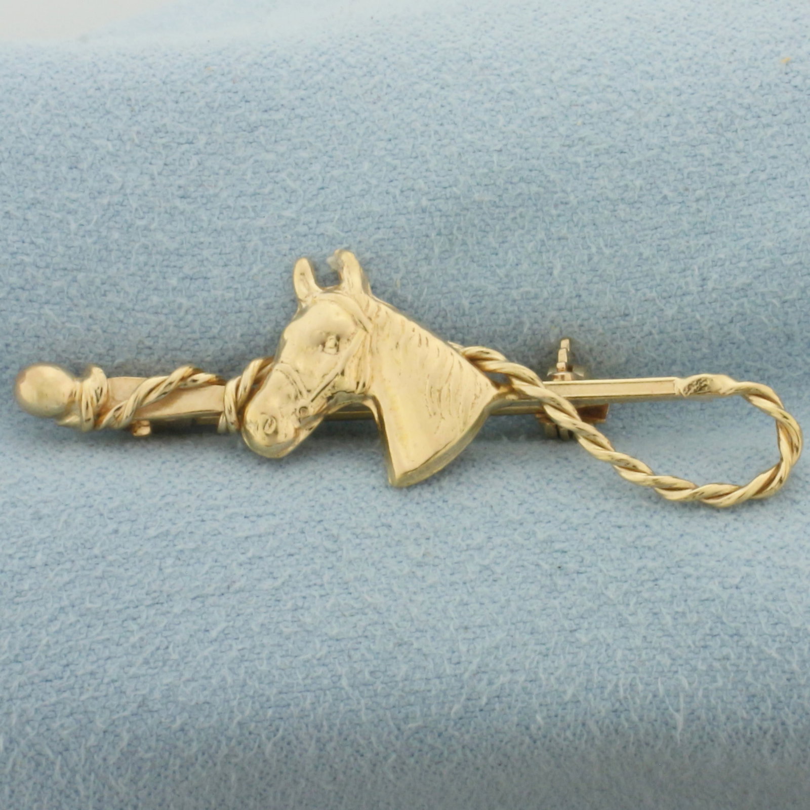 Horse Equestrian Riding Whip Brooch Pin in 18K Yellow Gold