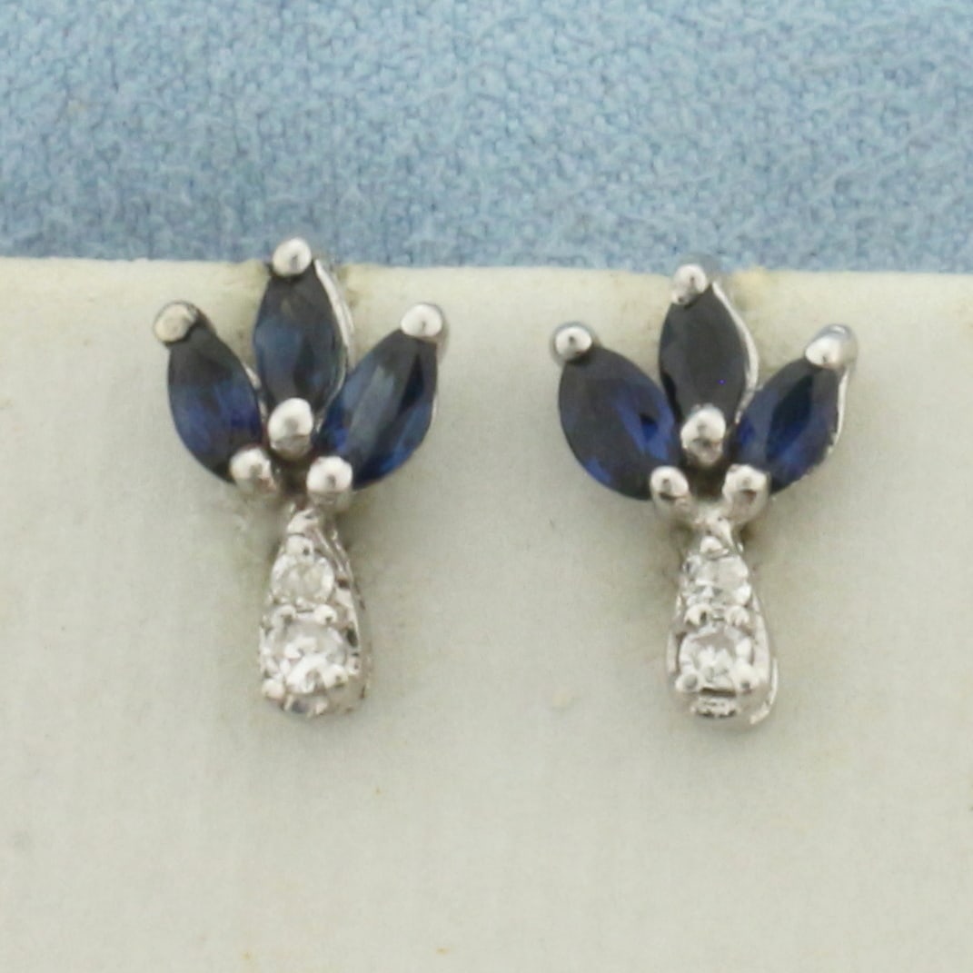 Sapphire and Diamond Earrings in 14K White Gold