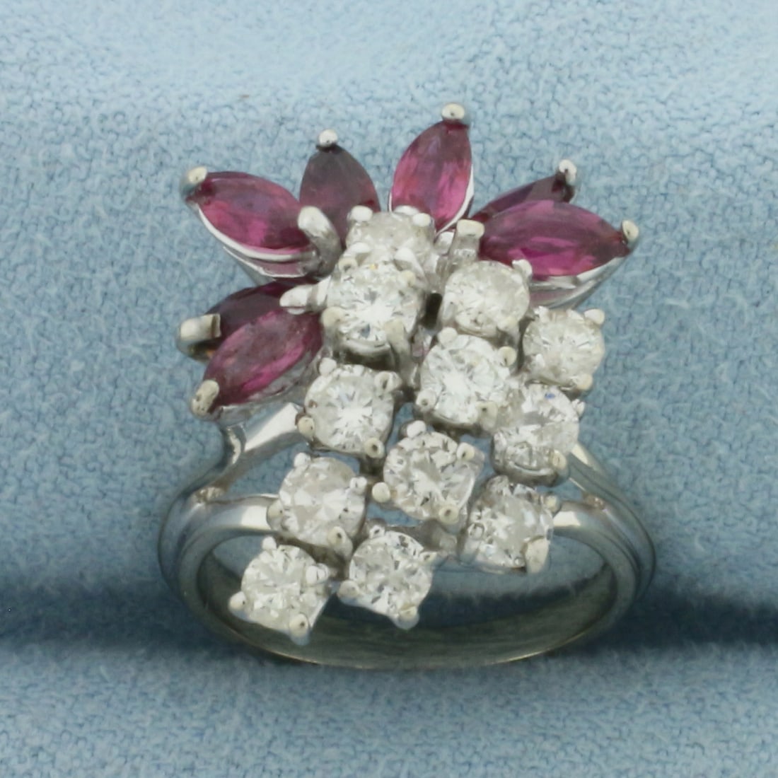 Ruby and Diamond Cocktail Ring in 14k White Gold (1 of 4)