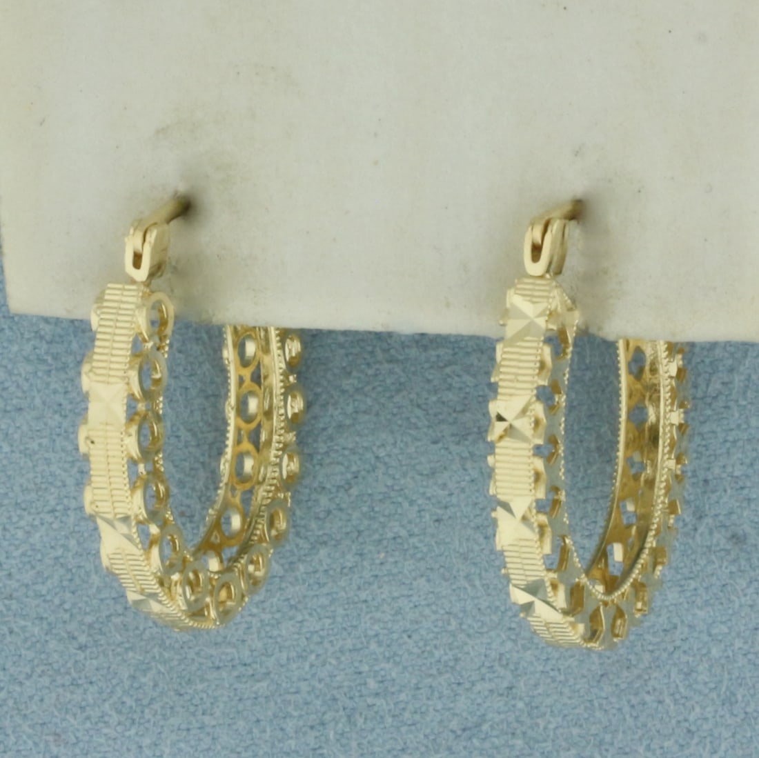 Diamond Cut Hoop Earrings in 14k Yellow Gold