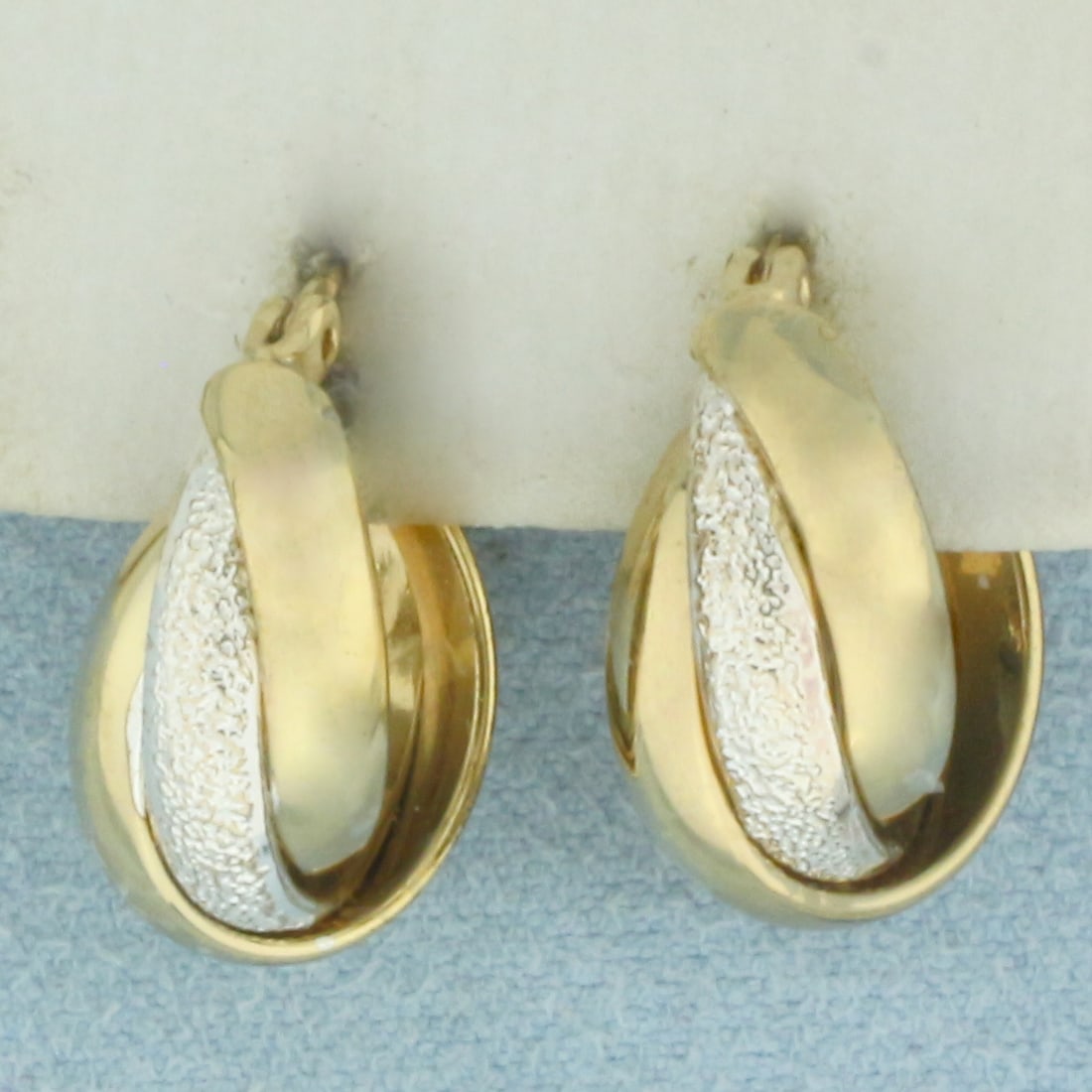 Two Tone Hoop Earrings in 14k Yellow and White Gold