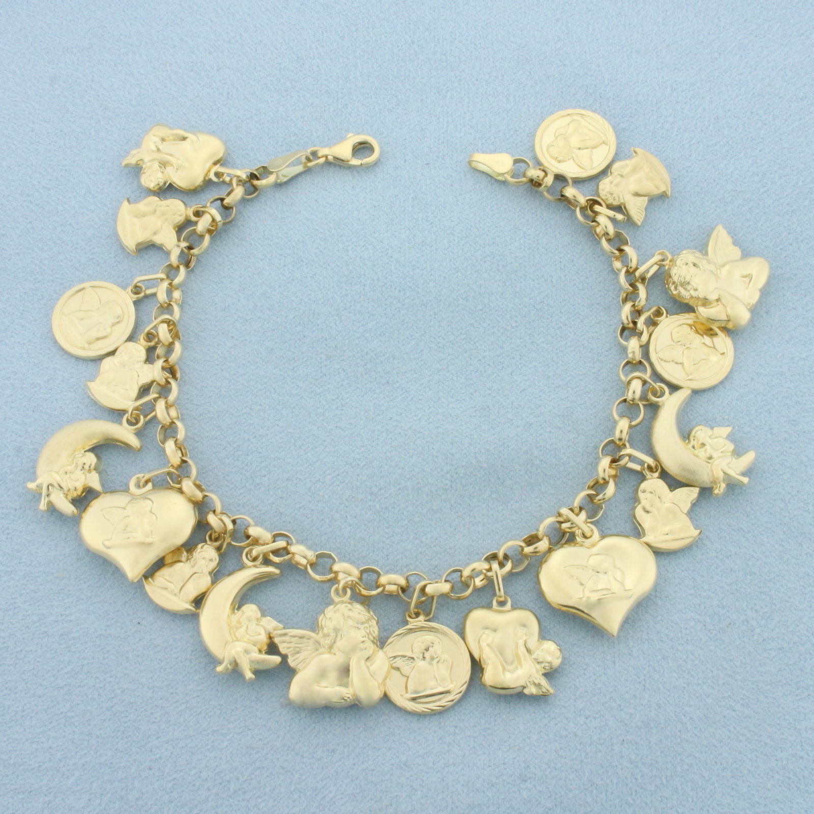 Italian Angel Cherub Charm Heart Moon Bracelet in 14k Yellow Gold (1 of 2)