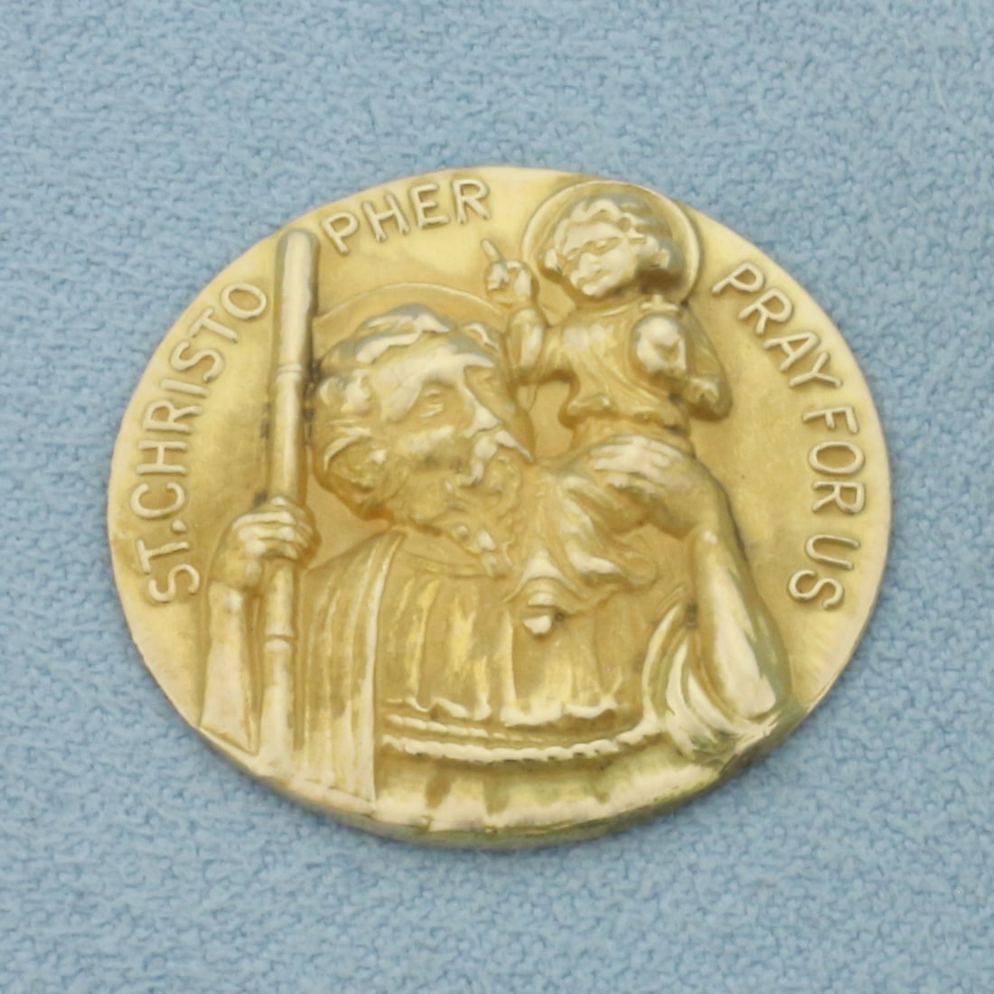 Saint Christopher Pray for Us Medallion in 14k Yellow Gold
