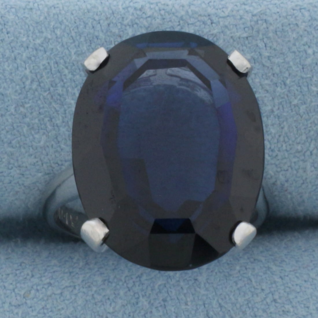 Lab Sapphire Solitaire Statement Ring in 14k White Gold