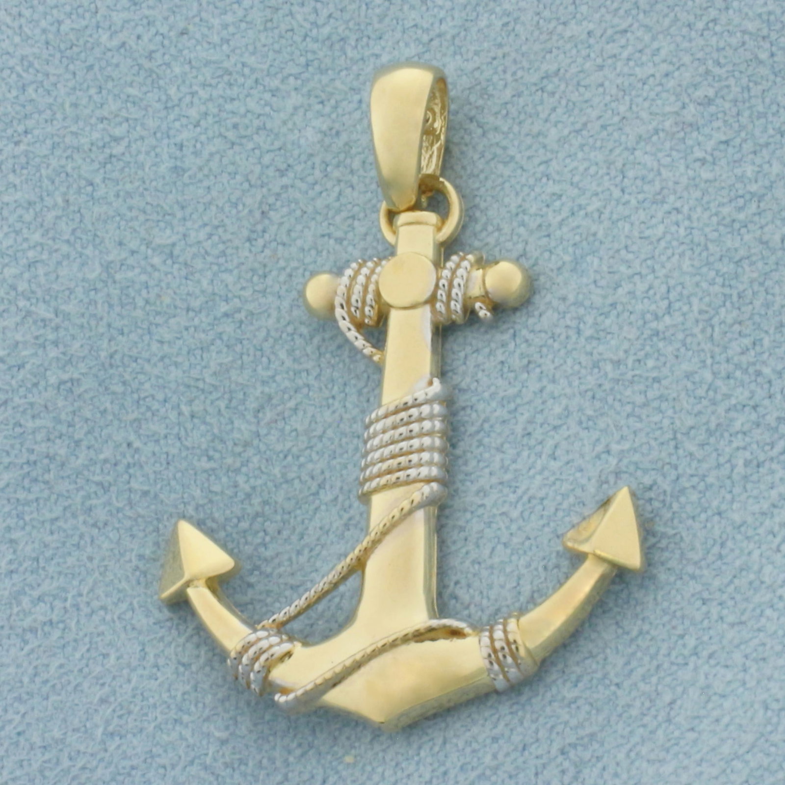 Mens Ships Anchor Pendant in 14k Yellow and White Gold