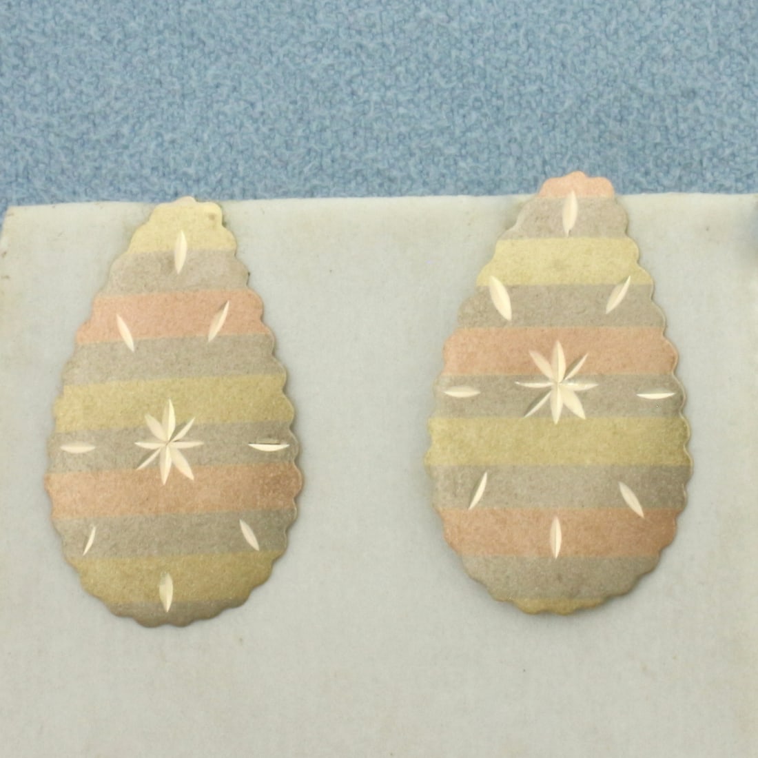 Matte Finish Tri-Color Teardrop Earrings in 14k Yellow, White, and Rose Gold