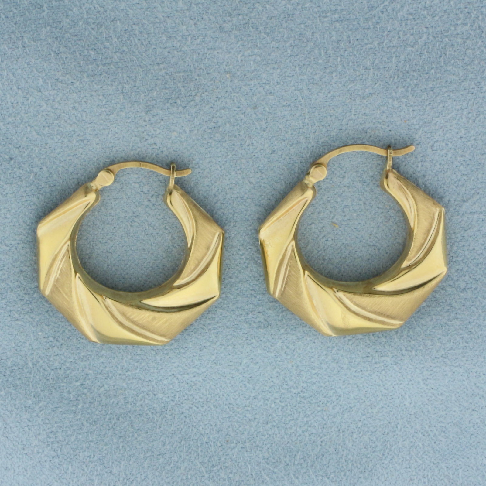 Matte and High Polish Finish Hoop Earrings in 14k Yellow Gold