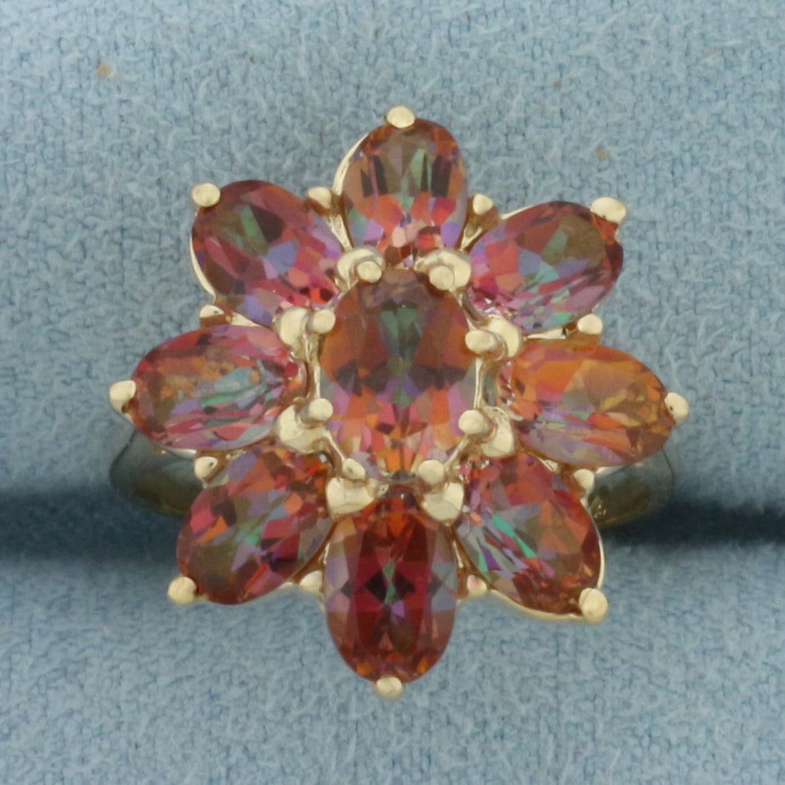 Mystic Topaz Flower Ring in 10K Yellow Gold