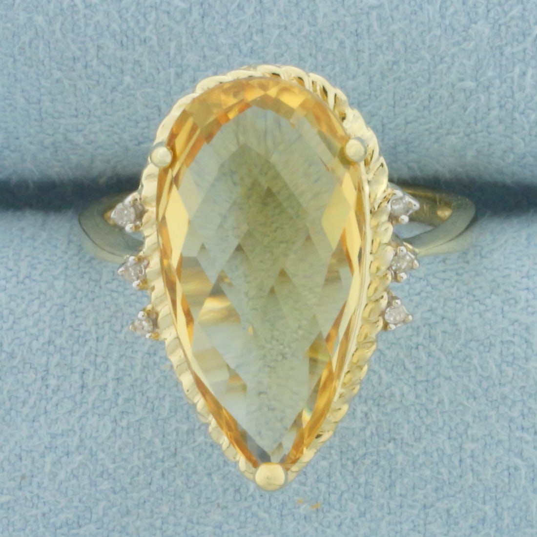 Pear Citrine and Diamond Ring in 10K Yellow Gold