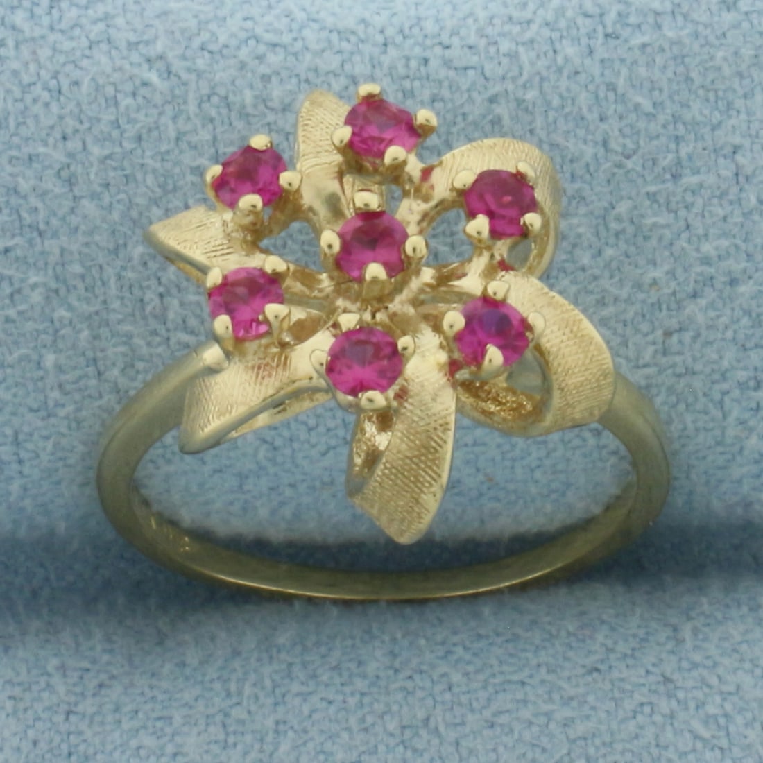 Pink Sapphire Flower Ring in 14k Yellow Gold