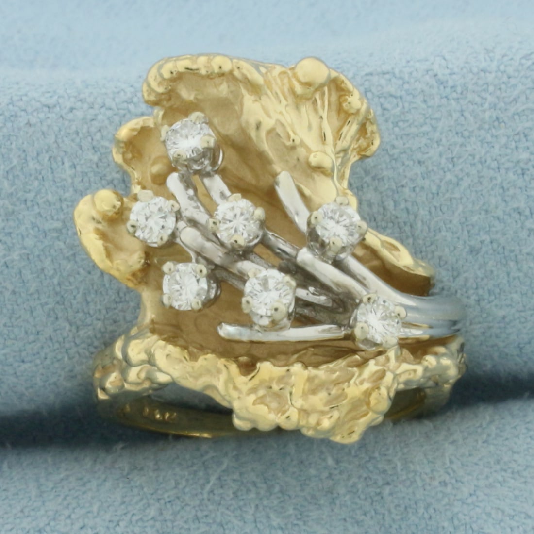 Diamond Splash Wave Design Ring in 14k Yellow Gold