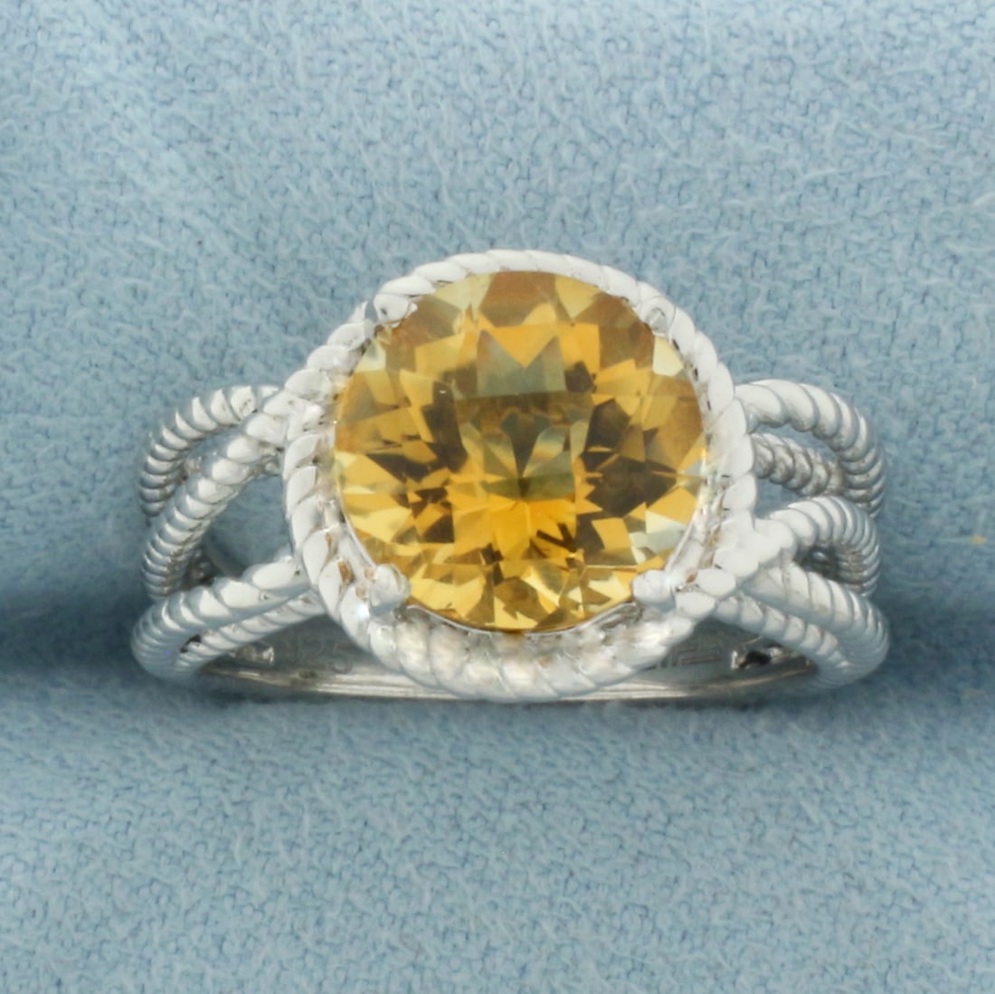 Effy Citrine Cable Ring in Sterling Silver: In .925 Sterling Silver. Contains one 10mm high quality fancy checkerboard cut natural Citrine gemstone, approximately 3.5cts, with vibrant color and excellent clarity. Stamped "Effy" designer mark. S