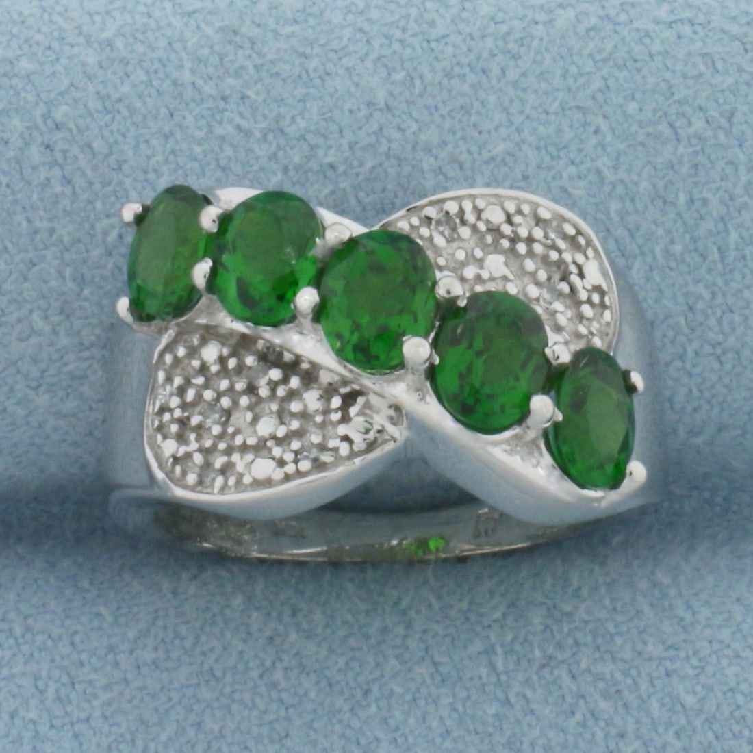 Green Garnet and Diamond Ring in 10k White Gold