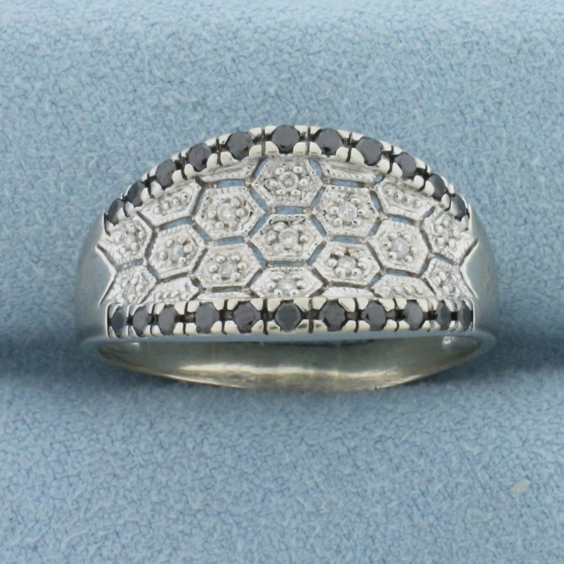 Mens Black and White Diamond Ring in 14k White Gold