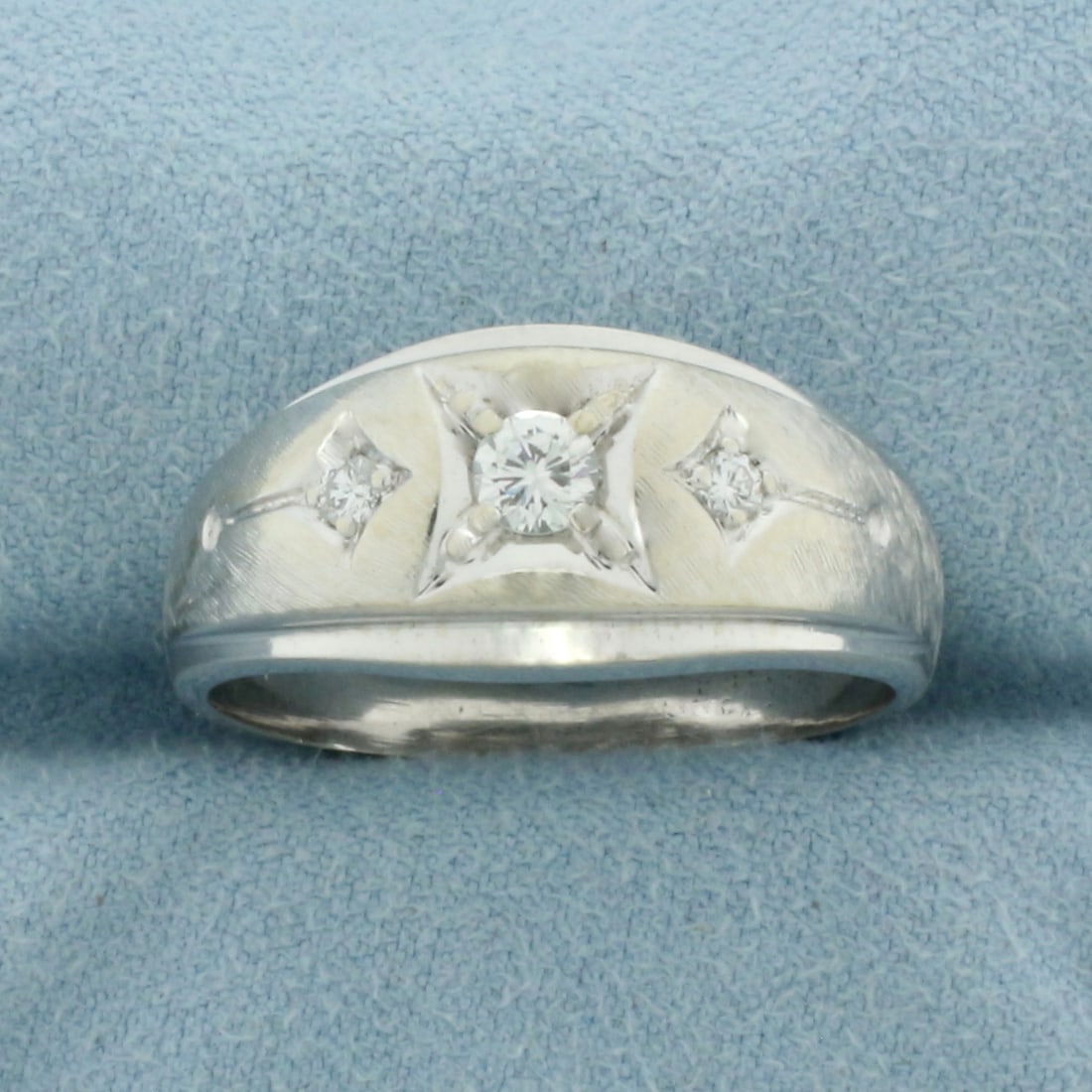 Mens 3 Stone Diamond Ring in 14K White Gold