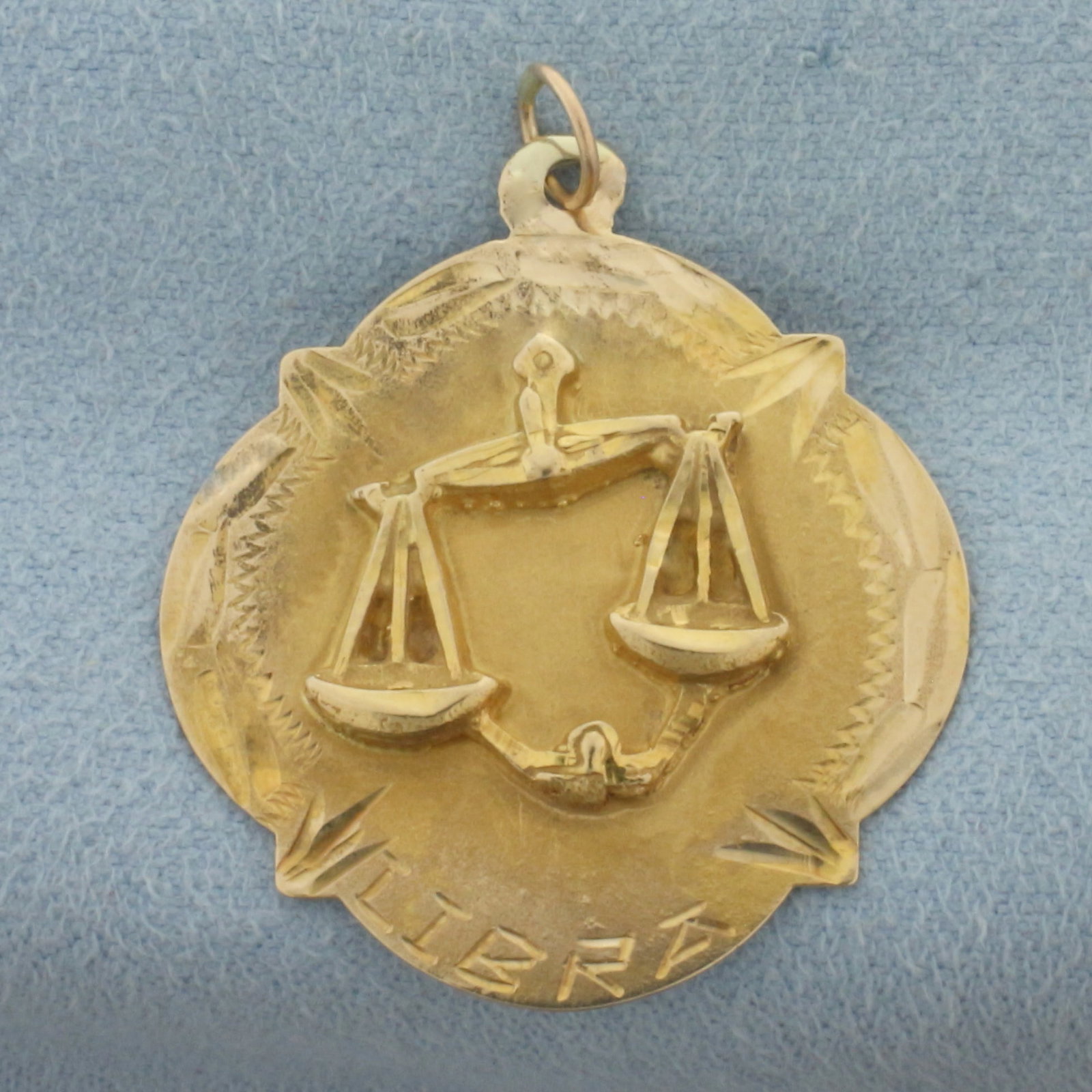 LIBRA Zodiac Medallion Charm or Pendant in 18k Yellow Gold
