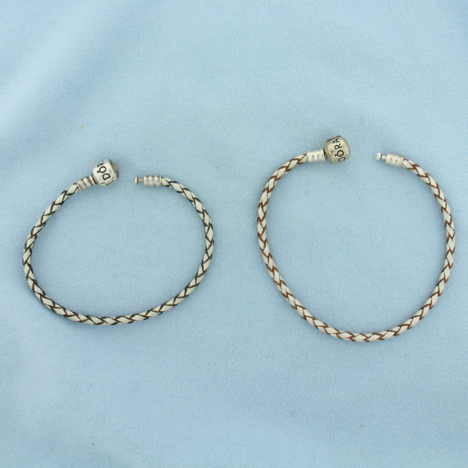 Pandora Braided Woven Silver Grey Bracelets Set of 2 in Sterling Silver