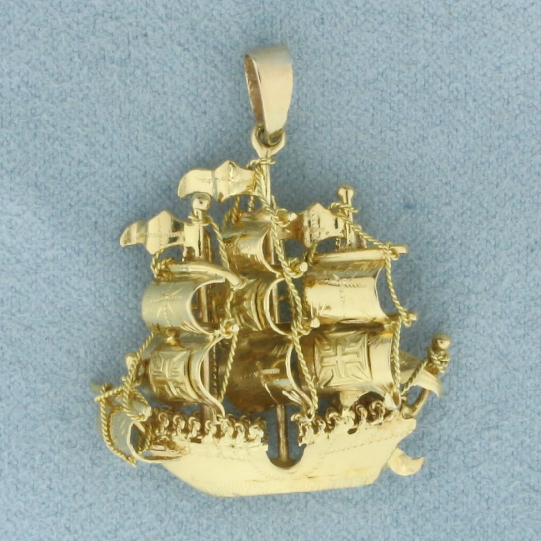 Galleon Sailing Tall Ship 3D Pendant in 14k Yellow Gold