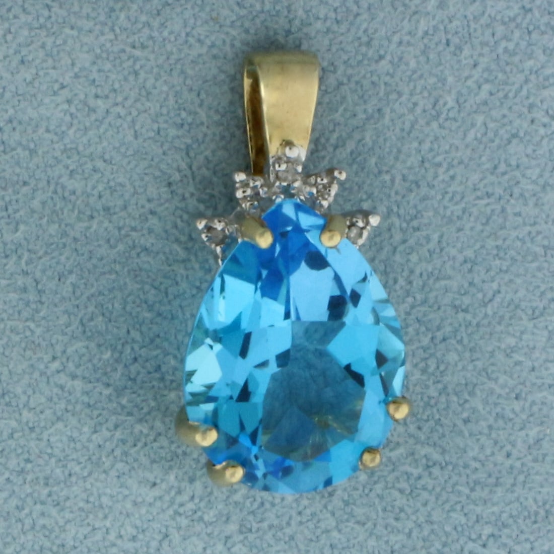 Swiss Blue Topaz and Diamond Pendant in 10k Yellow Gold