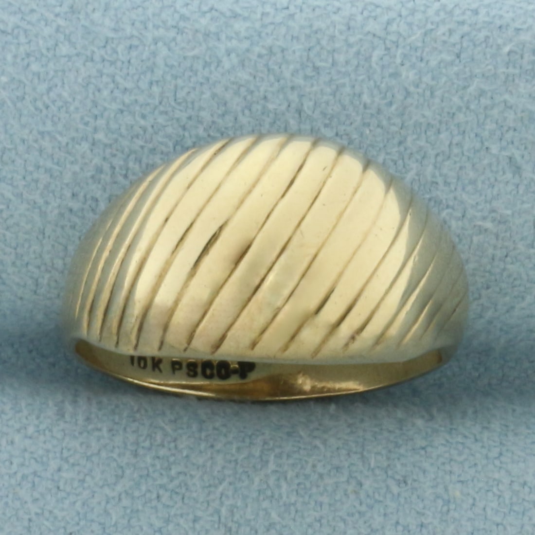 Striped Dome Shrimp Ring in 10k Yellow Gold