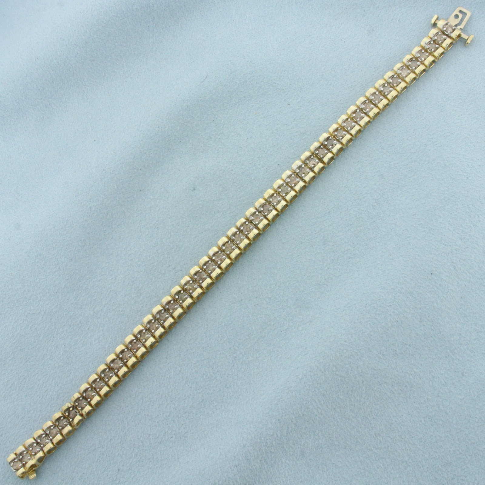 Champagne Diamond Tank Tread Bracelet in 10K Yellow Gold