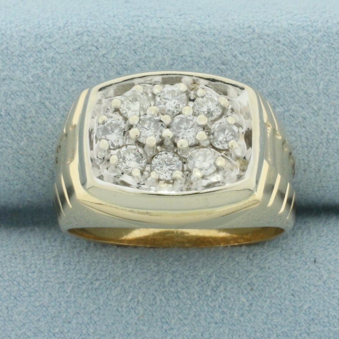 Mens Pave Diamond Presidential Design Ring in 14k Yellow Gold