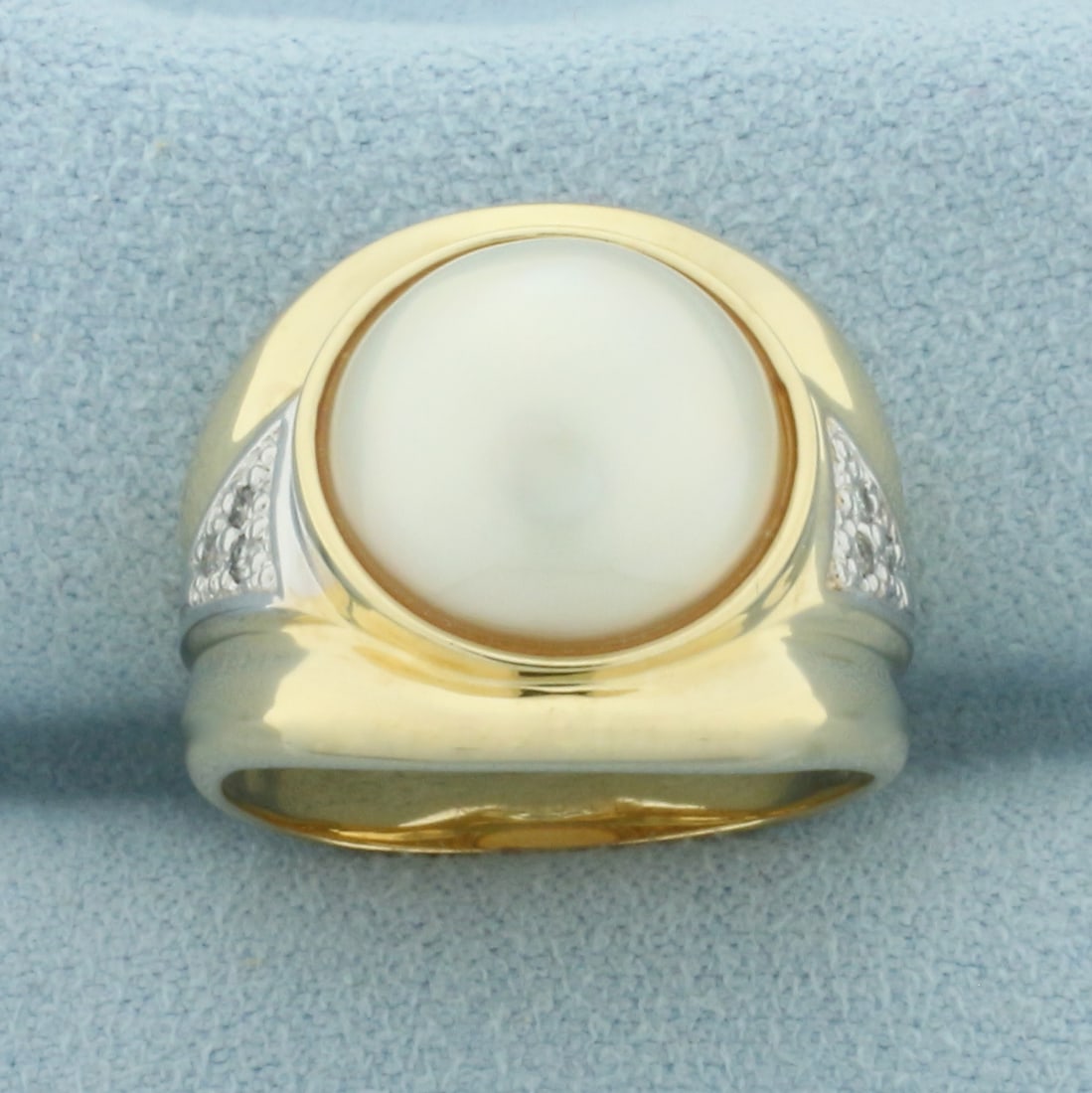 Mabe Pearl and Diamond Ring in 14k Yellow Gold