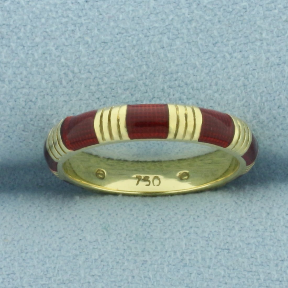Red Enamel Striped Stacking Ring in 18k Yellow Gold