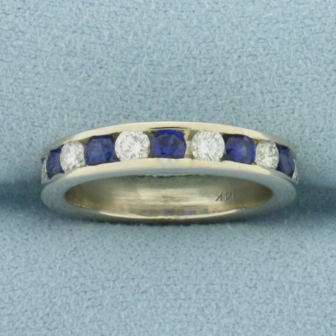 Sapphire and Diamond Stacking Band Ring in 14k White Gold