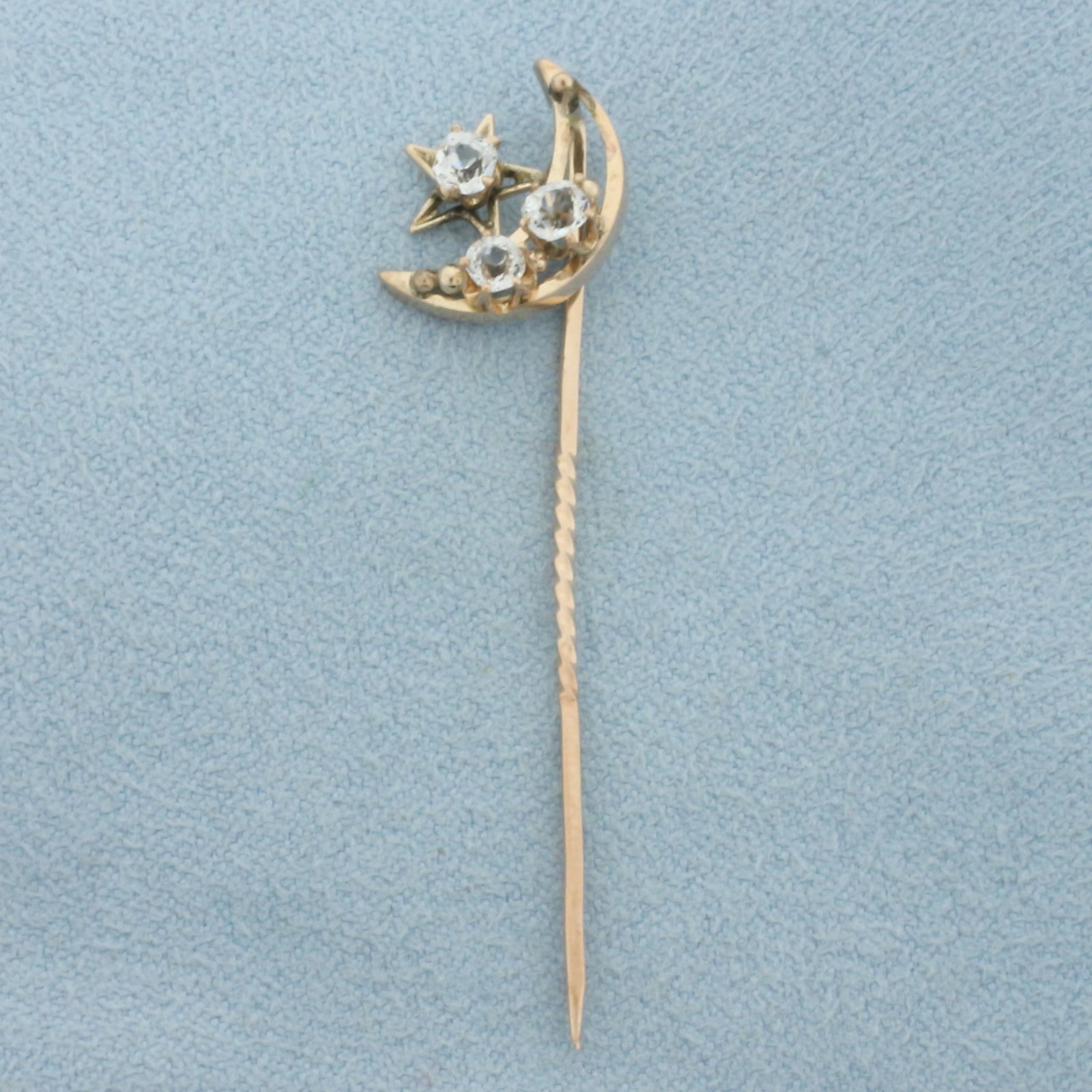 Antique Moon and Star Stick Pin in 10k Yellow Gold