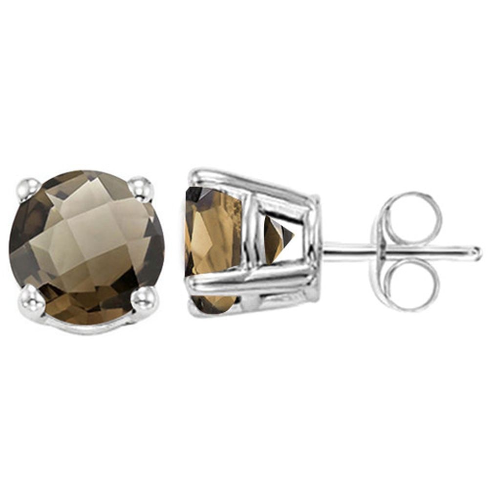 5MM Round Cut Smoky Quartz 1CTW Stud Earrings in Sterling Silver