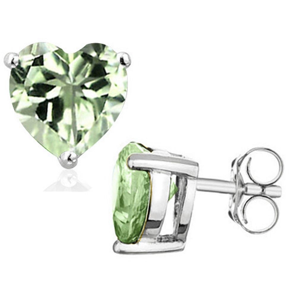 8MM Heart Cut Green Amethyst 3.75CTW Stud Earrings in Sterling Silver