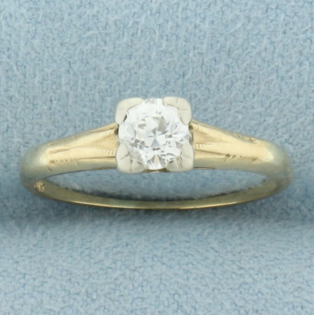 Vintage Old European Cut Diamond Solitaire Engagement Ring in 14k Yellow Gold: In 14k yellow gold. Contains one Old European cut diamond, .45ct, VS clarity/H color. Size: 6. 1.4g.