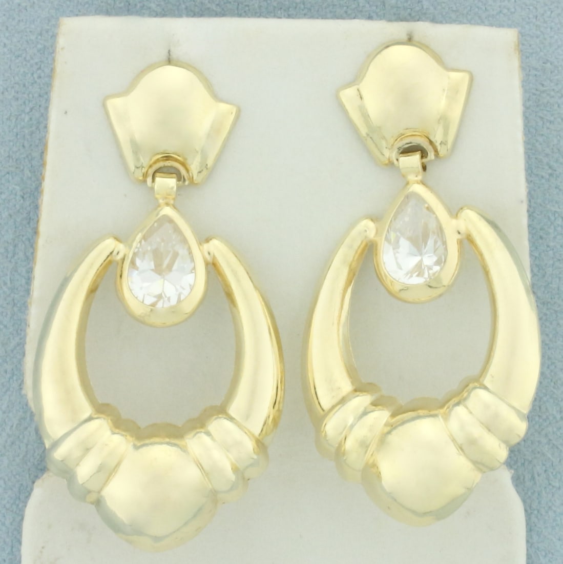 CZ Dangle Doorknocker Earrings in 14k Yellow Gold (1 of 2)