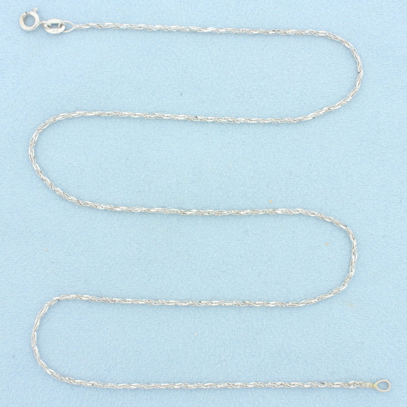 18 Inch Sparkle Link Chain Necklace in 14k White Gold: In 14k White Gold. 18 inches long. 1.2mm thick. Spring clasp. 2.2g.