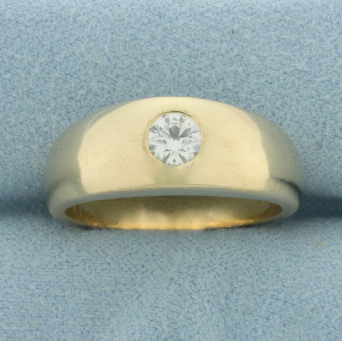 Mens Diamond Solitaire Flush Set Ring in 14K Yellow Gold (1 of 4)