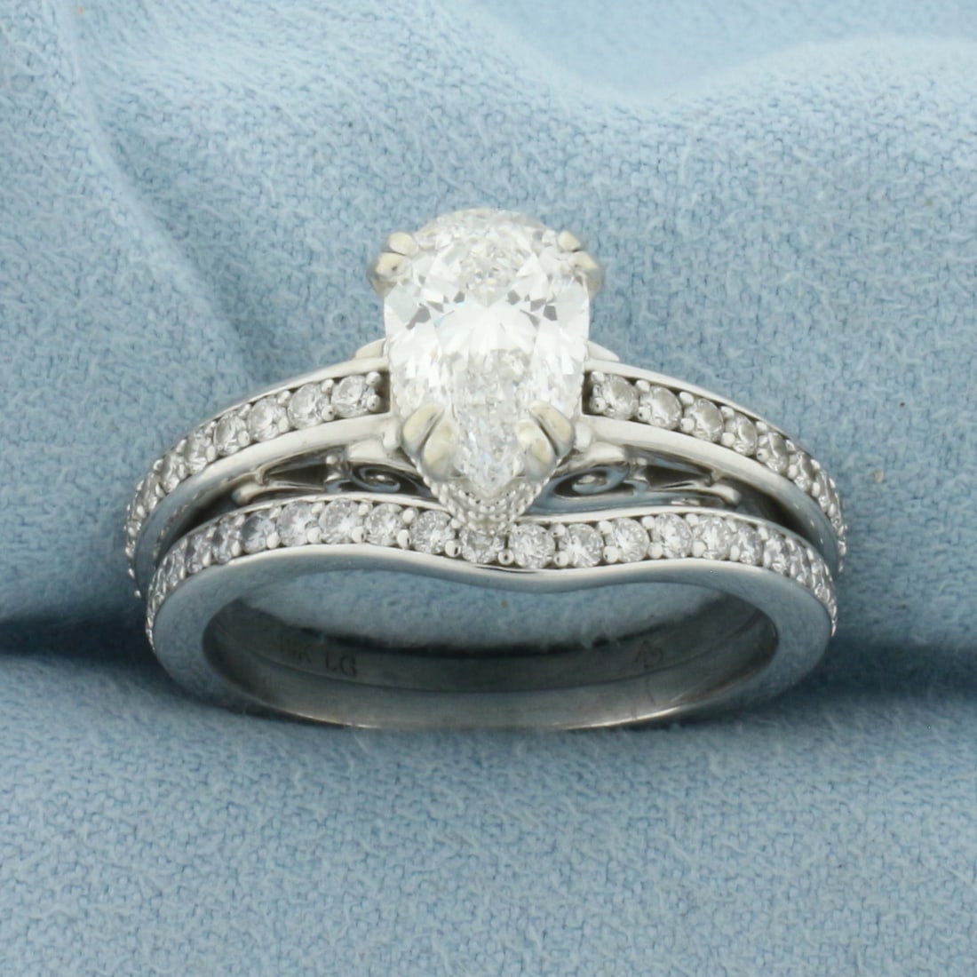 Certified Lab Grown Diamond Engagement Ring and Wedding Band Bridal Set in 18k White Gold (1 of 6)
