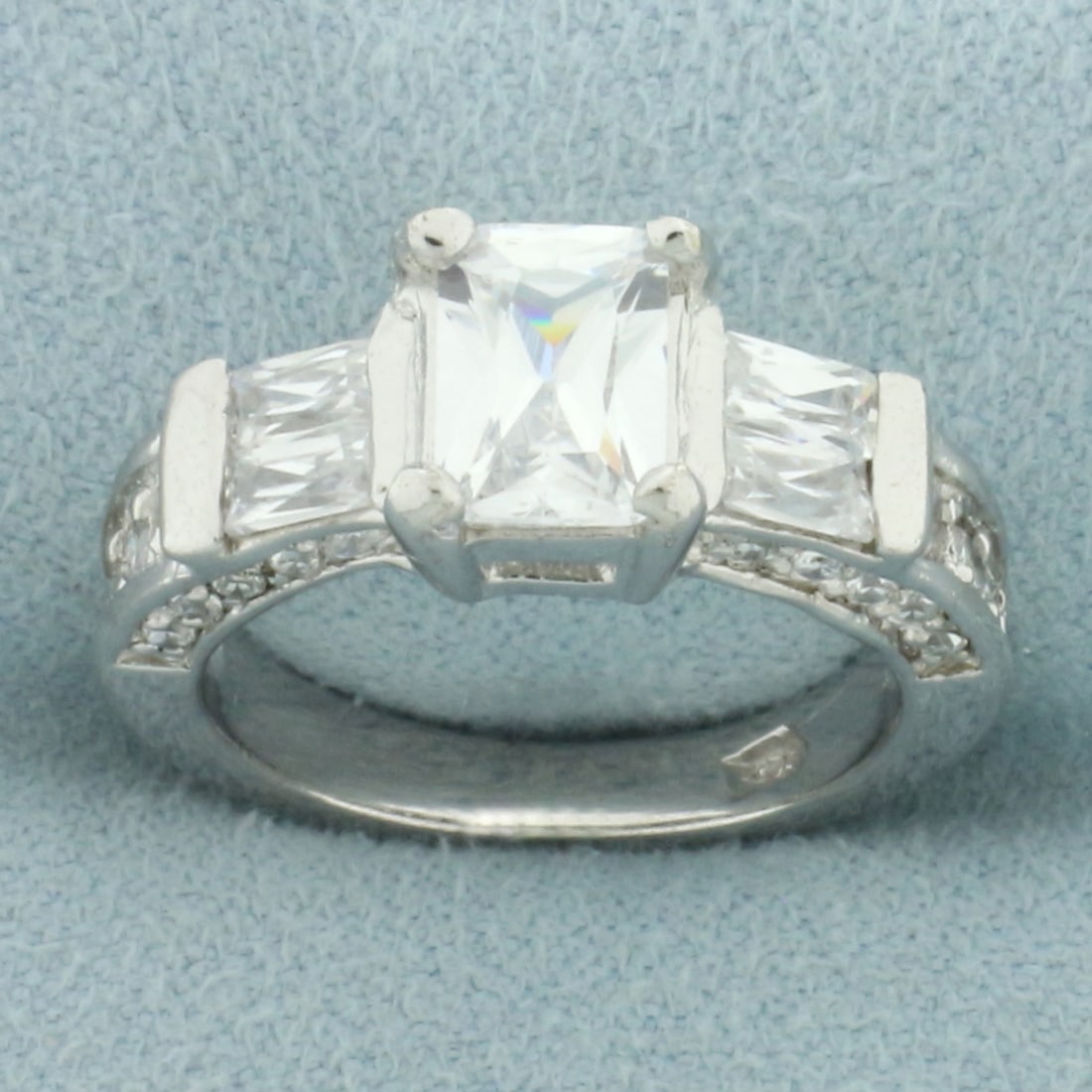 Emerald Cut CZ Engagement Ring in 14k White Gold
