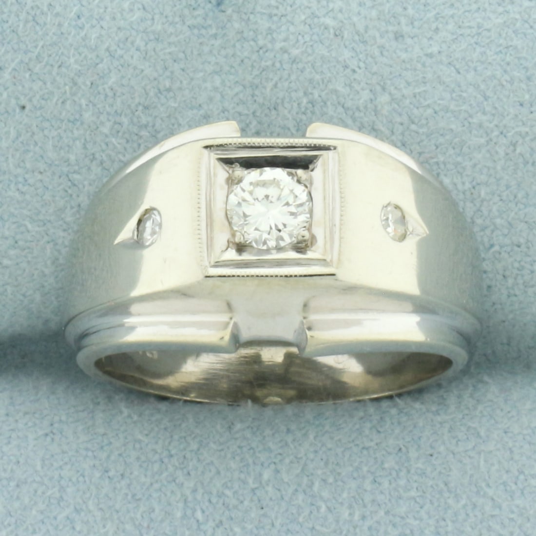 Mens Diamond Ring in 14k White Gold