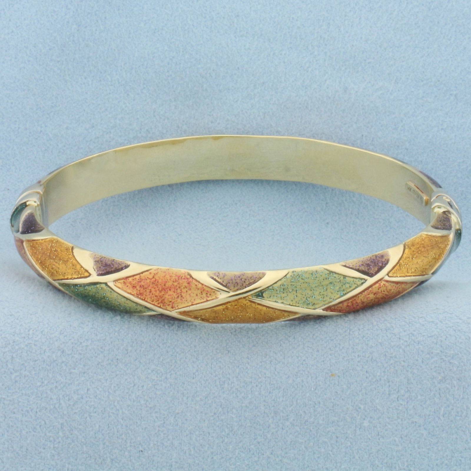 Italian Enamel Harlequin Bangle Bracelet in 14k Yellow Gold