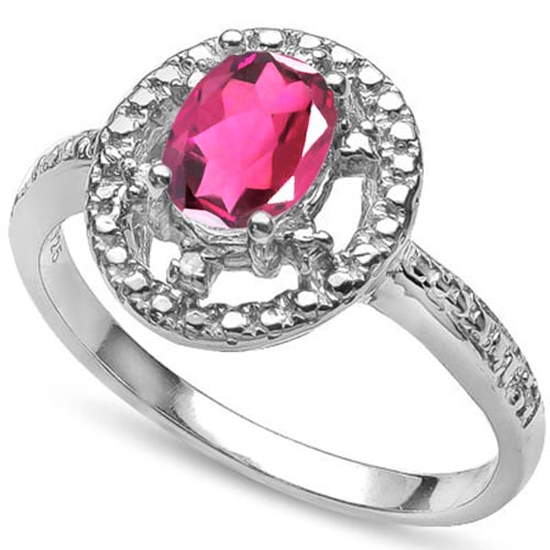 Pink Topaz and Diamond Ring in Sterling Silver