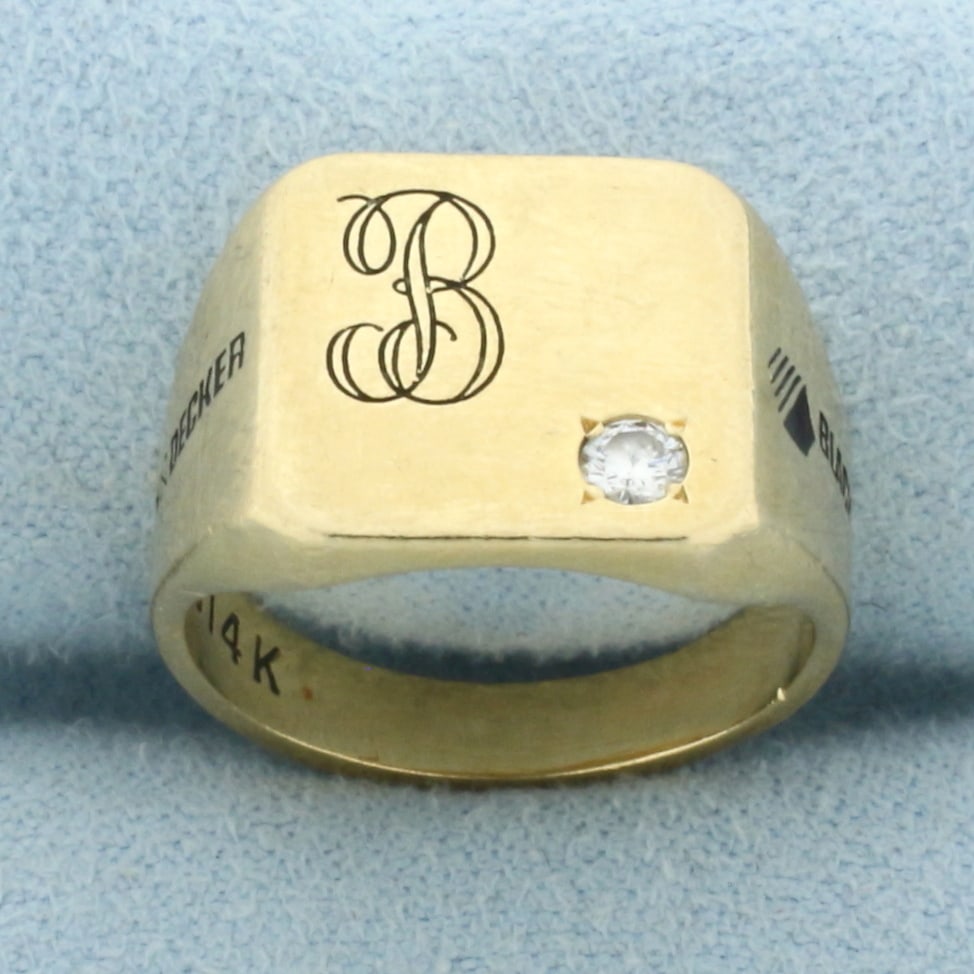 Vintage Black and Decker Diamond Signet Ring in 14k Yellow Gold