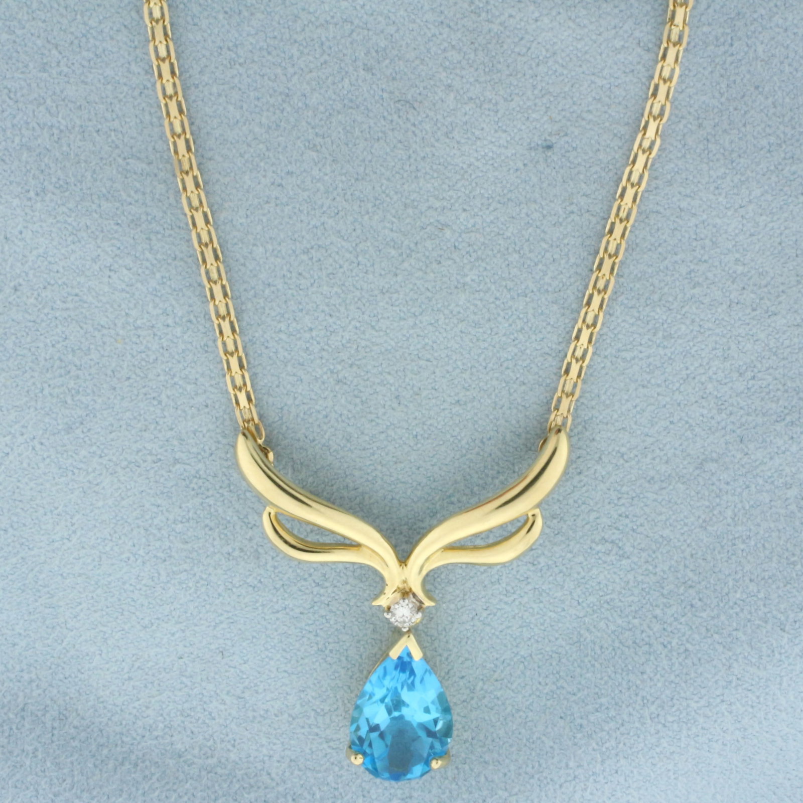 Removable Blue Topaz and Diamond Necklace in 14k Yellow Gold