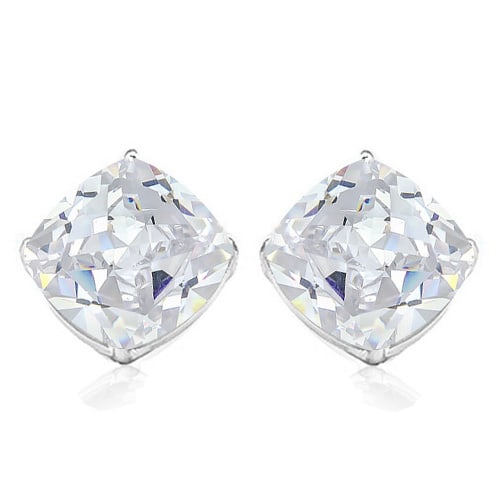 6MM Cushion White Topaz Earrings in Sterling Silver