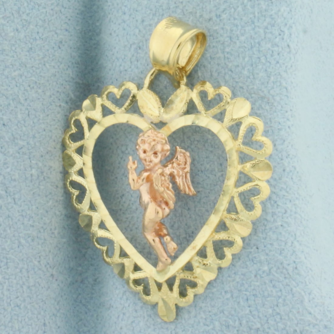 Cupid Heart Pendant in 14k Yellow and Rose Gold