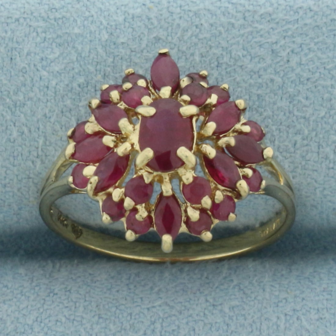 Ruby Flower Split Shank Ring in 14k Yellow Gold