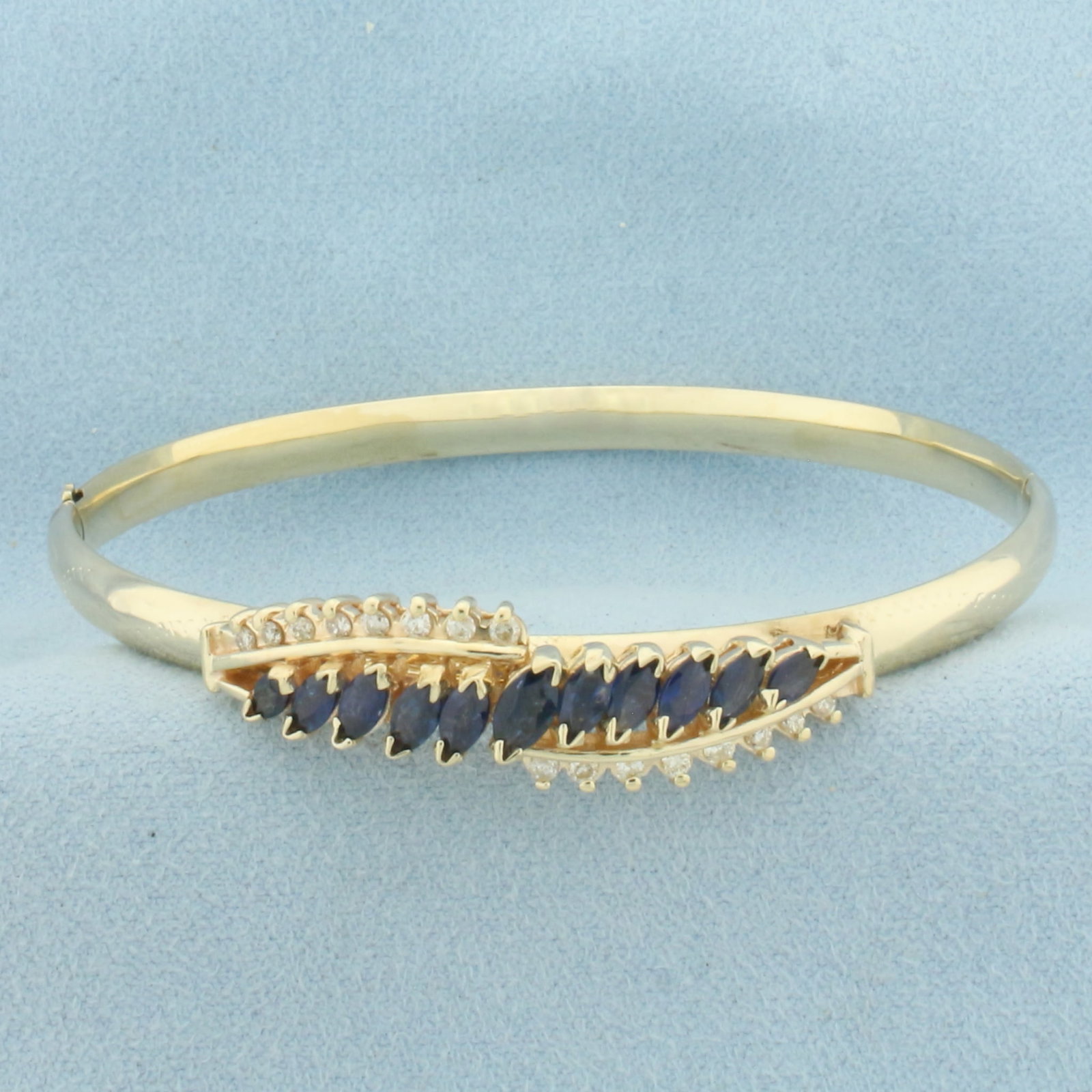 Sapphire And Diamond Bangle Bracelet in 14K Yellow Gold