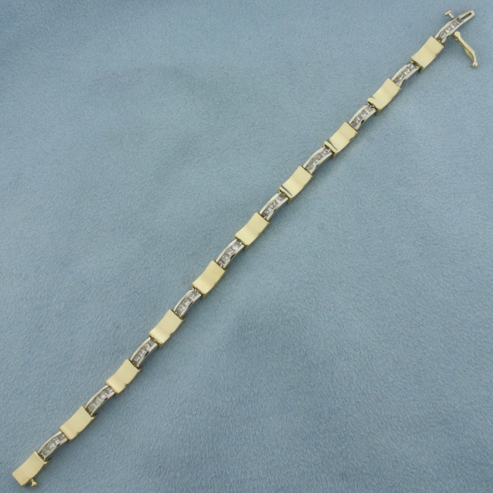 Two Tone Princess Diamond Bracelet in 14k Yellow and White Gold