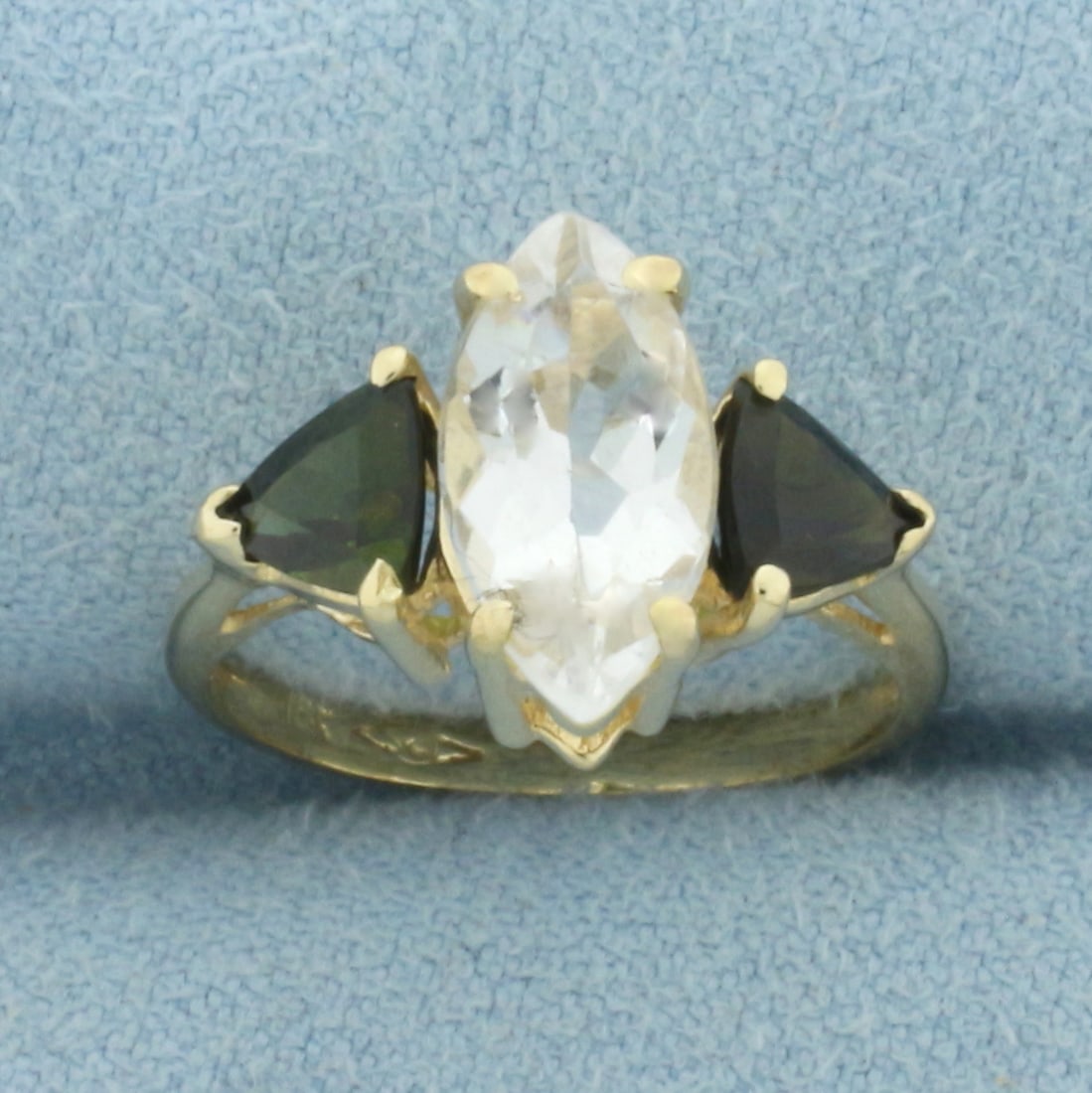 Marquise CZ and Tourmaline Ring in 10k Yellow Gold